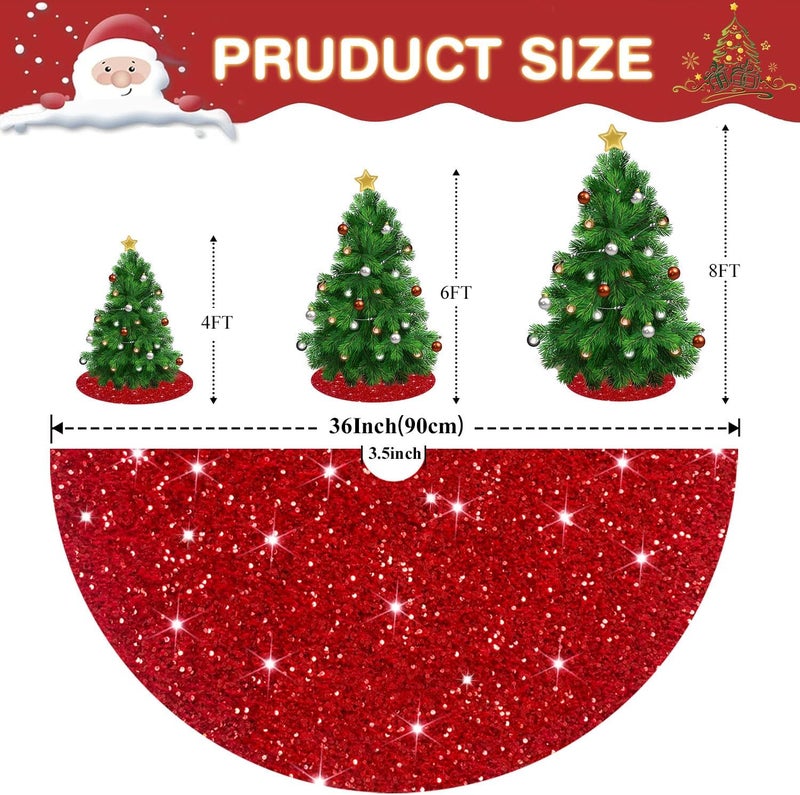 PATYDEST Red Merry Christmas Tree Skirt 36 Inches Round Velvet Xmas Trees Skirts Embroidered Sequin Tree Skirts Shimmer Christmas Trees Floor Mat Glitter Xmas Skirt Tree Ornaments for Winter Holiday - Image 3